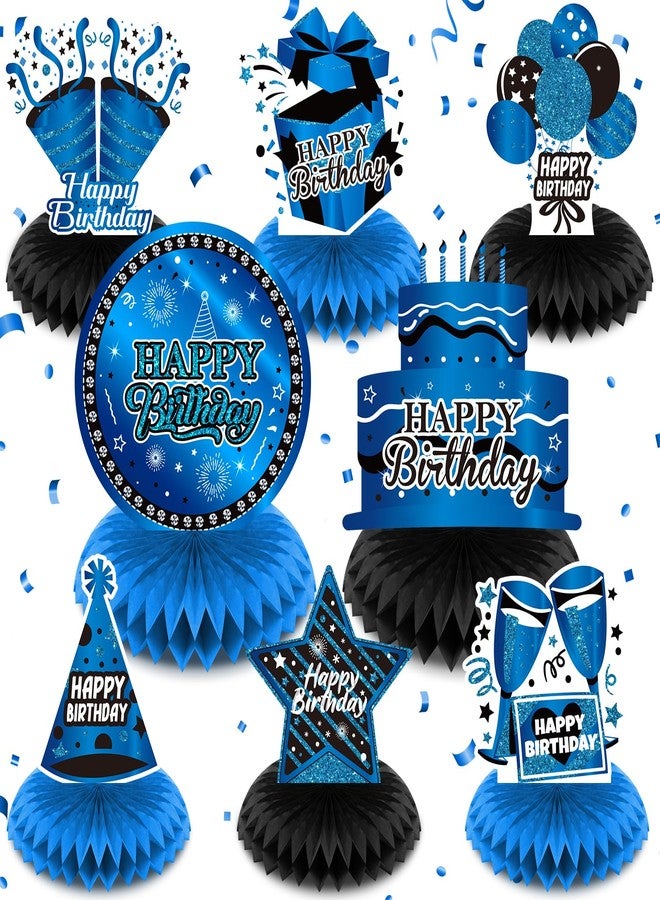 LUUFILx 8Pcs Blue Birthday Decorations Blue and Black Happy Birthday Table Honeycomb Centerpieces for Table Decor Birthday Table Topper for Men Boys Women Girls Her Him Birthday Anniversary Party Supplies - Image 1